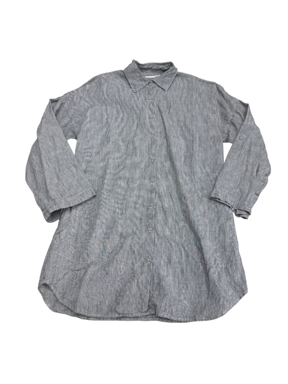 Chico's 100% Linen Button Down LS Tunic Shirt Pin Stripe Pockets, Size 1 /US M